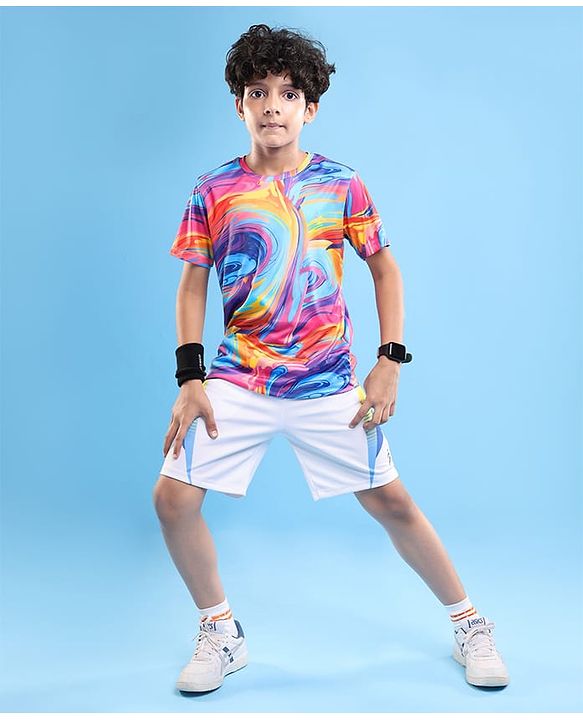 Pine Active Knit Half Sleeves T-Shirt With Abstract Print - Multicolour