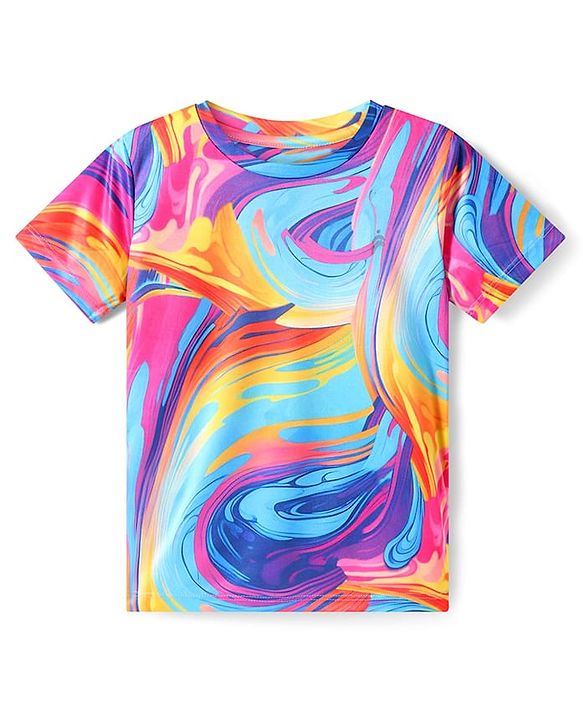 Pine Active Knit Half Sleeves T-Shirt With Abstract Print - Multicolour