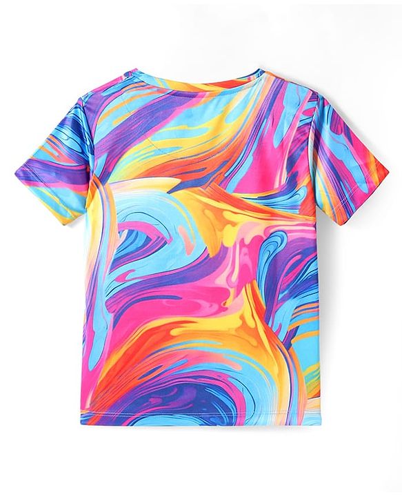 Pine Active Knit Half Sleeves T-Shirt With Abstract Print - Multicolour