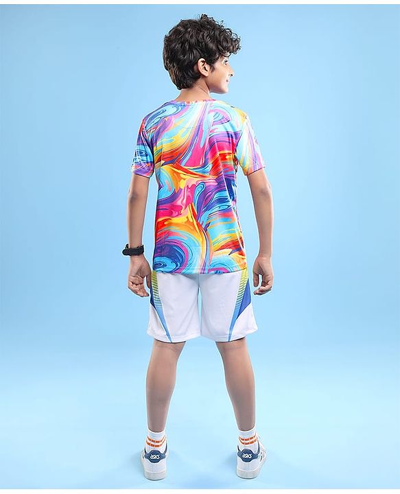 Pine Active Knit Half Sleeves T-Shirt With Abstract Print - Multicolour