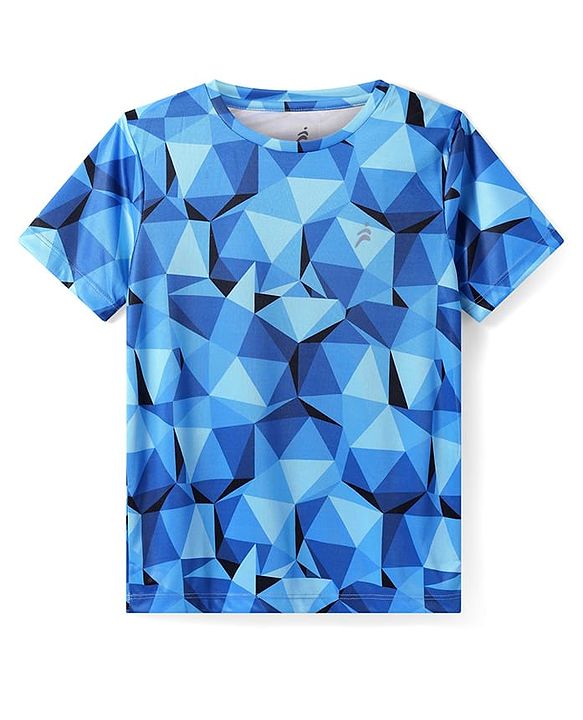 Pine Active Knit Half Sleeves T-Shirt Geometric Pattern - Blue
