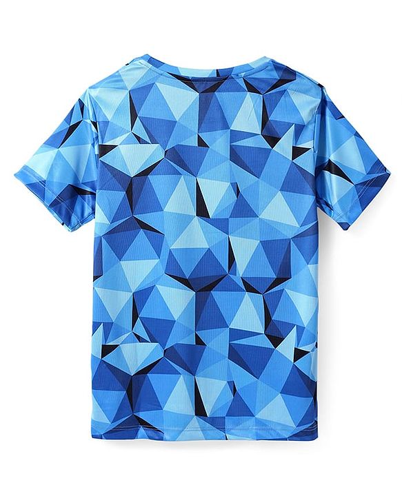 Pine Active Knit Half Sleeves T-Shirt Geometric Pattern - Blue