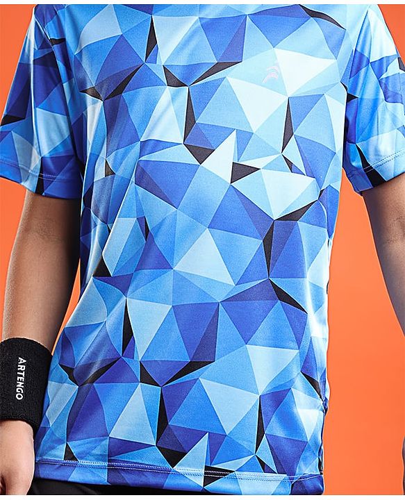 Pine Active Knit Half Sleeves T-Shirt Geometric Pattern - Blue