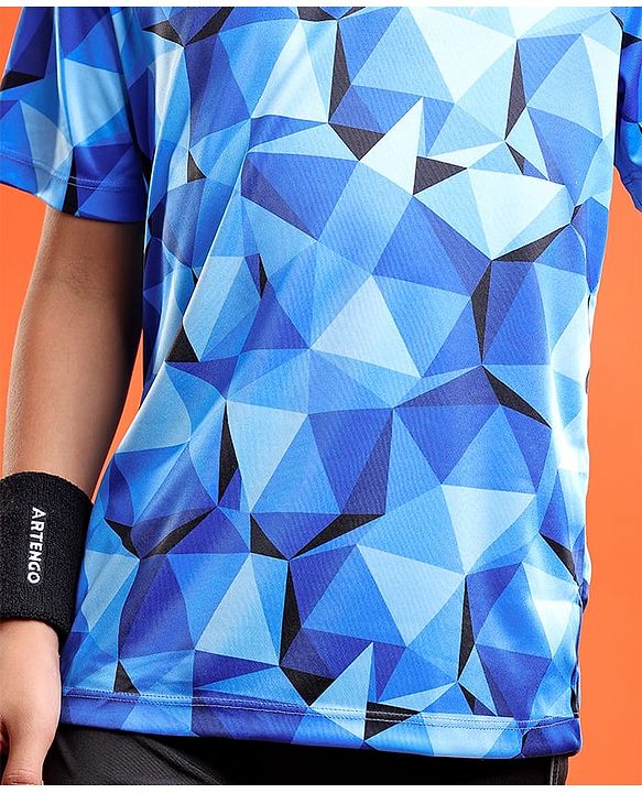 Pine Active Knit Half Sleeves T-Shirt Geometric Pattern - Blue