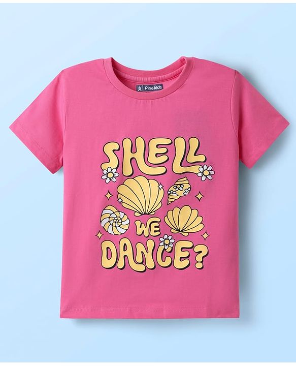 Pine Kids Cotton Knit Half Sleeves T-Shirt with Lets Go Text Print Pack of 5 - Pink & Orange