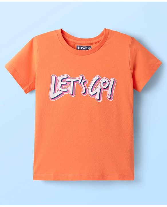 Pine Kids Cotton Knit Half Sleeves T-Shirt with Lets Go Text Print Pack of 5 - Pink & Orange