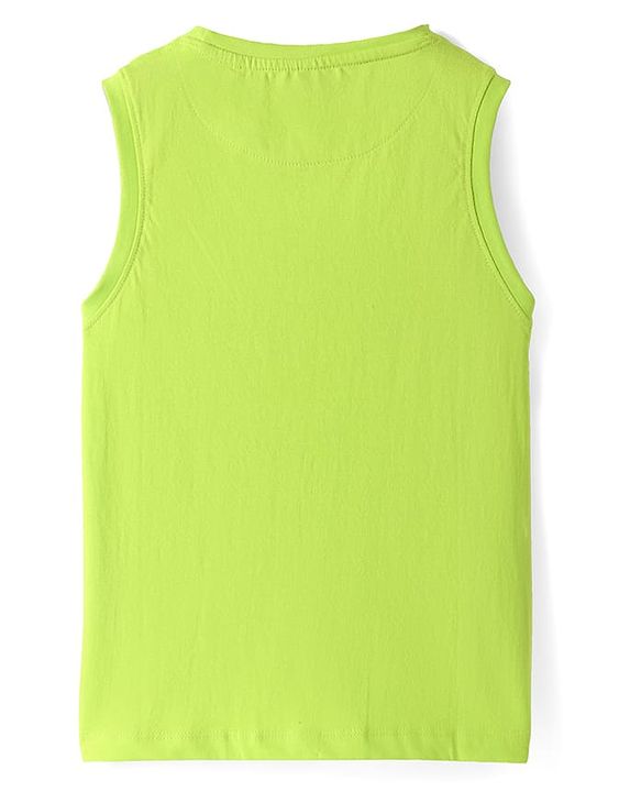 Pine Kids Cotton Knit Sleeveless Tank T-Shirt with Hustle Text Print - Limegreen