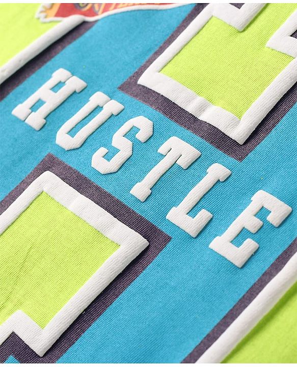 Pine Kids Cotton Knit Sleeveless Tank T-Shirt with Hustle Text Print - Limegreen