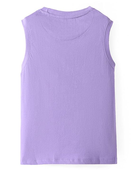 Pine Kids Cotton Knit Sleeveless Tank T-Shirt with Good Waves Text Print - Purple