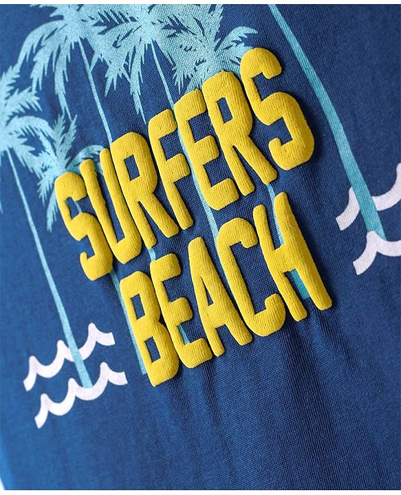 Pine Kids Cotton Knit Sleeveless Tank T-Shirt with Beach Theme Print - Blue