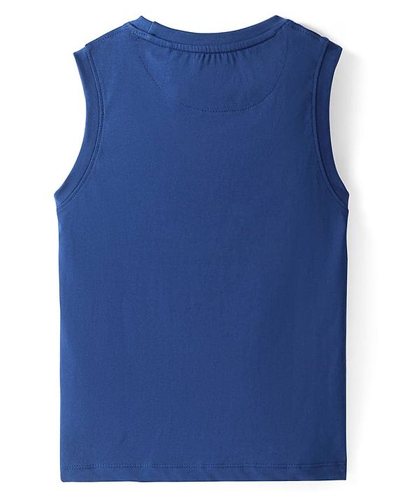 Pine Kids Cotton Knit Sleeveless Tank T-Shirt with Beach Theme Print - Blue