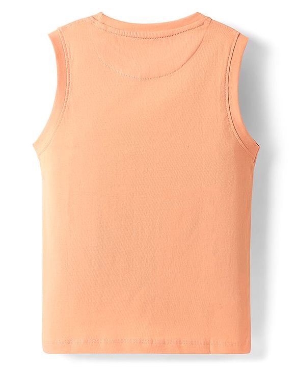 Pine Kids Cotton Knit Sleeveless Tank T-Shirt With Surf Machine Text Print - Coral