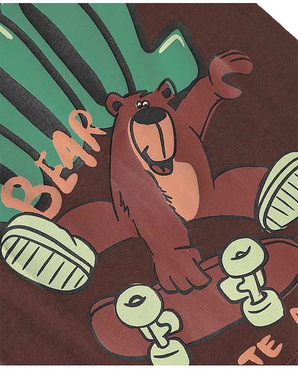Pine Kids Cotton Knit Sleeveless Tank T-Shirt With Cool Text Print - Brown