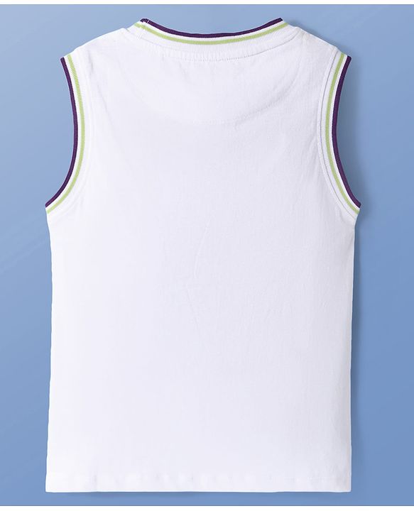 Pine Kids Cotton Knit Sleeveless Tank T-Shirts with Dino Rider Text Print - White