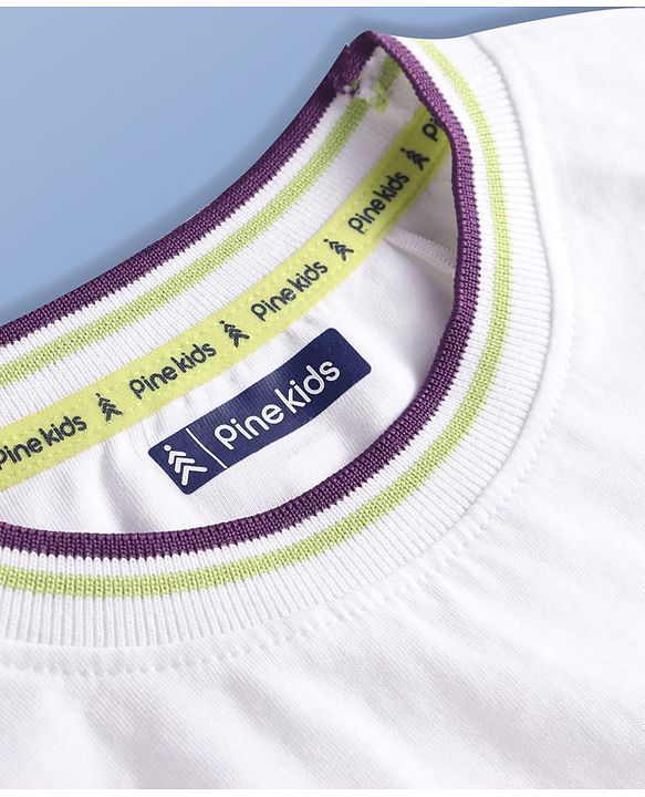 Pine Kids Cotton Knit Sleeveless Tank T-Shirts with Dino Rider Text Print - White