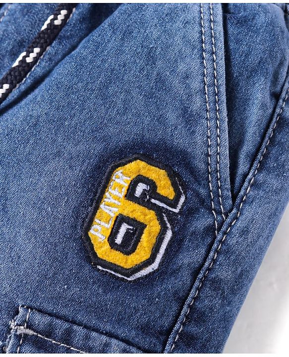 Babyhug Full Length Washed Denim Jeans with Number Embroidery - Blue