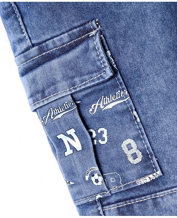 Babyhug Full Length Washed Denim Jeans with Number Embroidery - Blue
