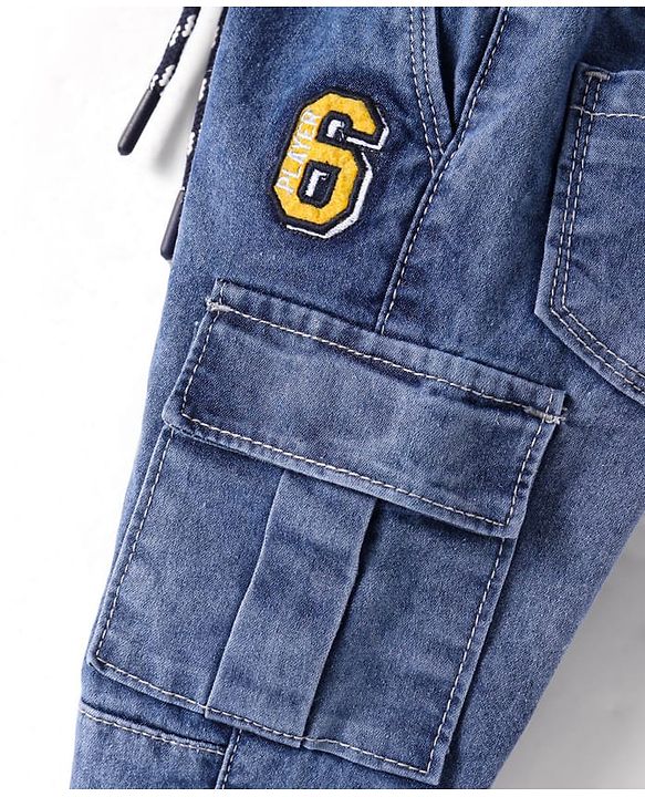 Babyhug Full Length Washed Denim Jeans with Number Embroidery - Blue