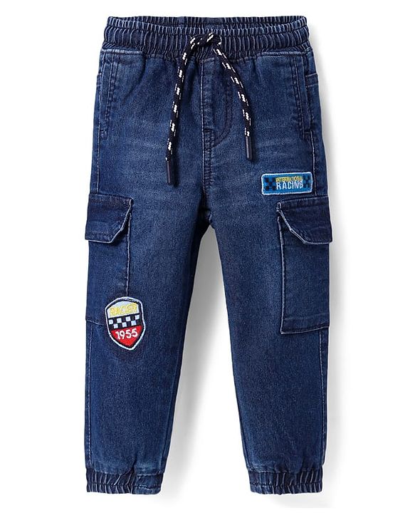 Babyhug Denim Full Length Jeans Polka Dot Print - Blue main image 0