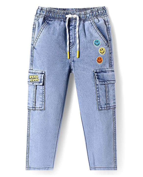 Babyhug Denim Full Length with Stretch Washed Distressed Jeans - Blue main image 0