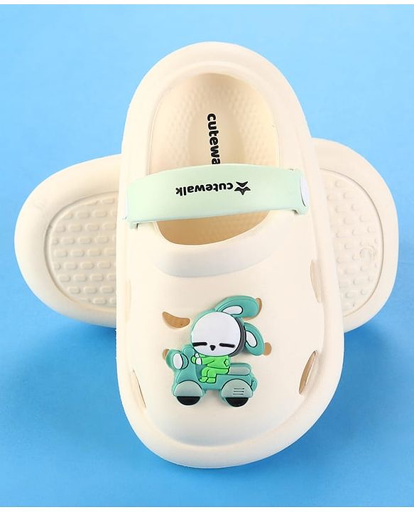 Cute Walk by Babyhug Clogs with Back Strap & Bunny Applique - White