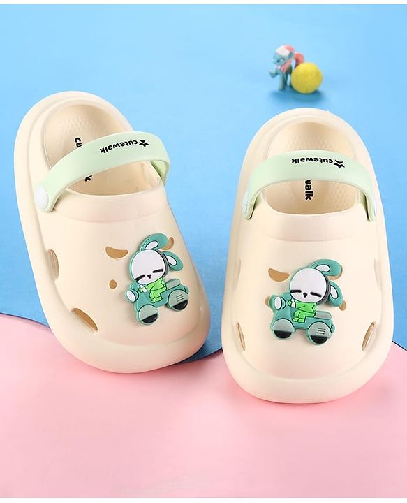 Cute Walk by Babyhug Clogs with Back Strap & Bunny Applique - White