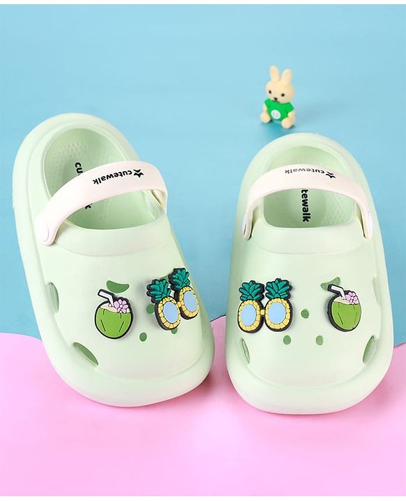 Cute Walk by Babyhug Clogs with Backstrap & Beach Theme Applique - Sea Green