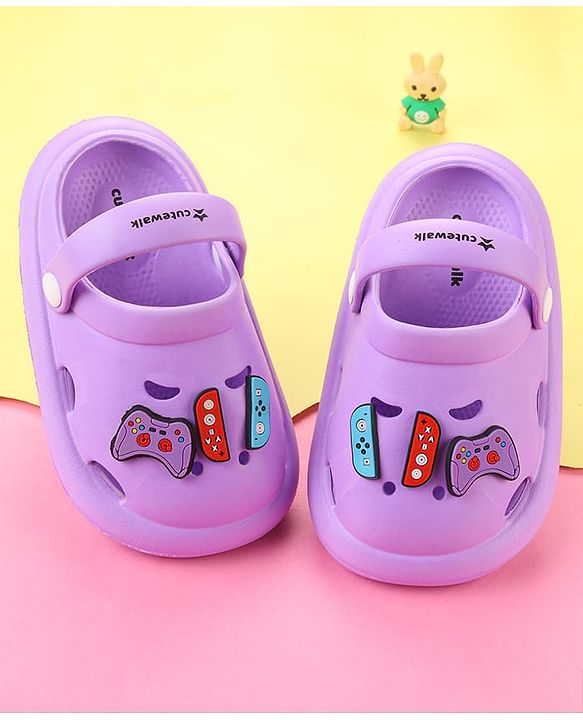 Cute Walk by Babyhug Clogs with Back Strap & Game Theme Applique - Purple