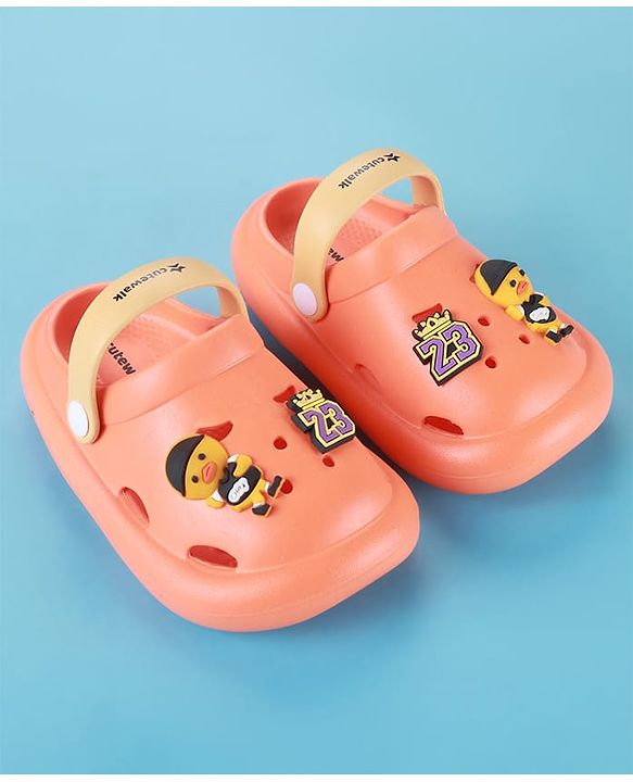 Cute Walk by Babyhug Clogs with Backstrap & Sport Theme Applique - Orange