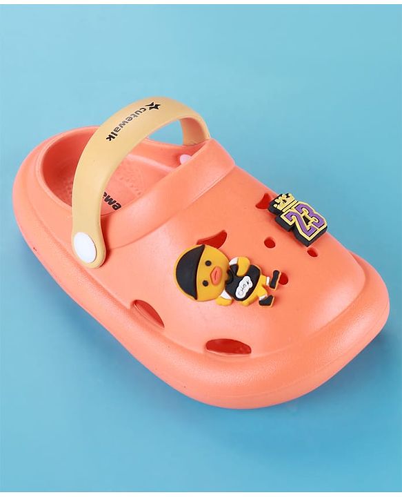Cute Walk by Babyhug Clogs with Backstrap & Sport Theme Applique - Orange
