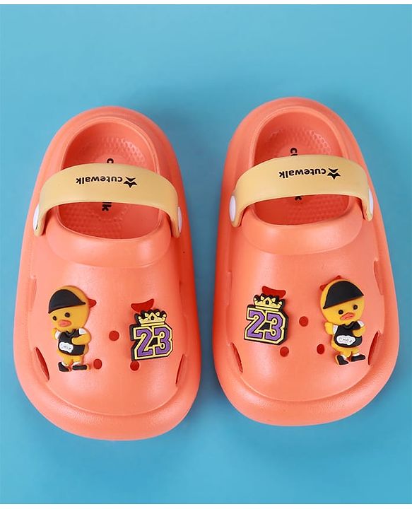 Cute Walk by Babyhug Clogs with Backstrap & Sport Theme Applique - Orange