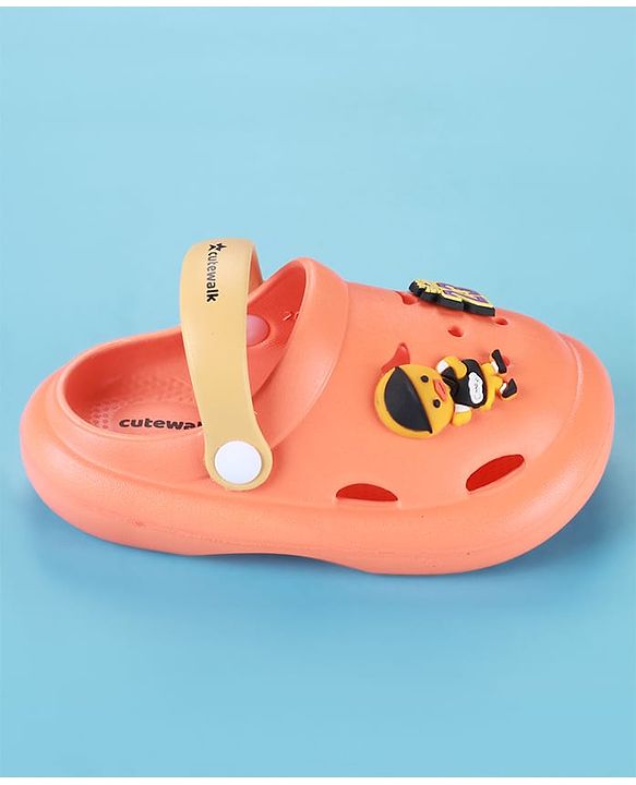 Cute Walk by Babyhug Clogs with Backstrap & Sport Theme Applique - Orange