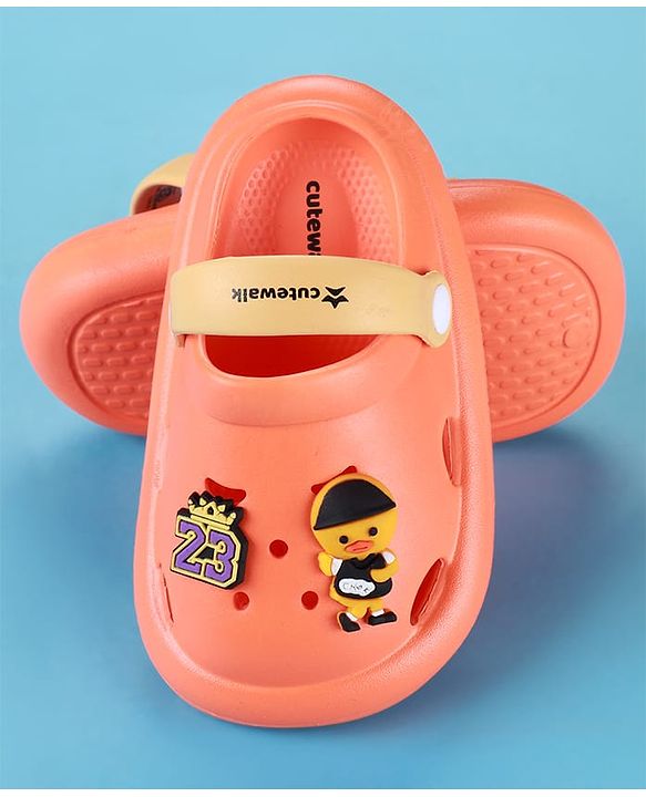 Cute Walk by Babyhug Clogs with Backstrap & Sport Theme Applique - Orange