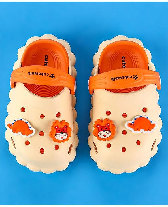 Cute Walk by Babyhug Clogs with Back Strap Closure & Turtle  Applique - Orange