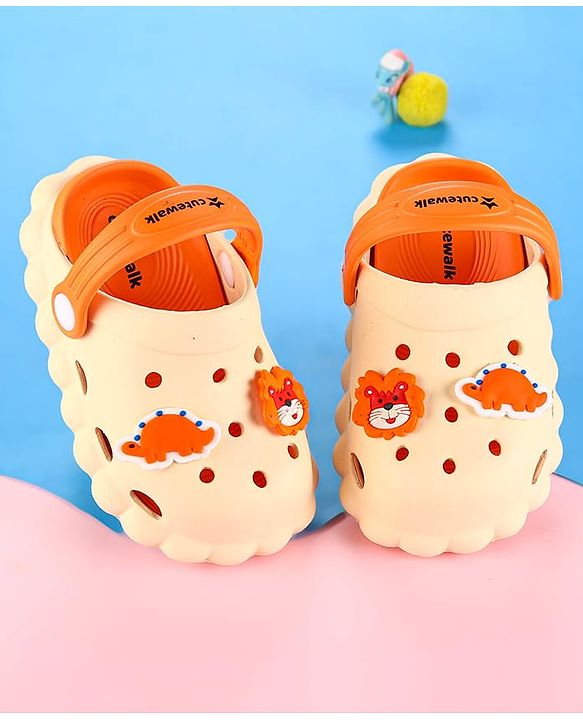 Cute Walk by Babyhug Clogs with Back Strap Closure & Turtle  Applique - Orange