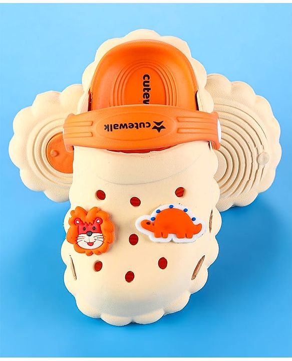Cute Walk by Babyhug Clogs with Back Strap Closure & Turtle  Applique - Orange