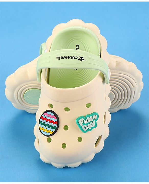 Cute Walk by Babyhug Clogs with Back Strap & Text Applique - Off White