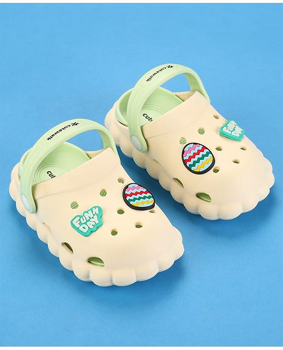 Cute Walk by Babyhug Clogs with Back Strap & Text Applique - Off White