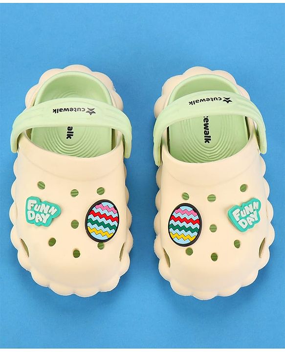 Cute Walk by Babyhug Clogs with Back Strap & Text Applique - Off White
