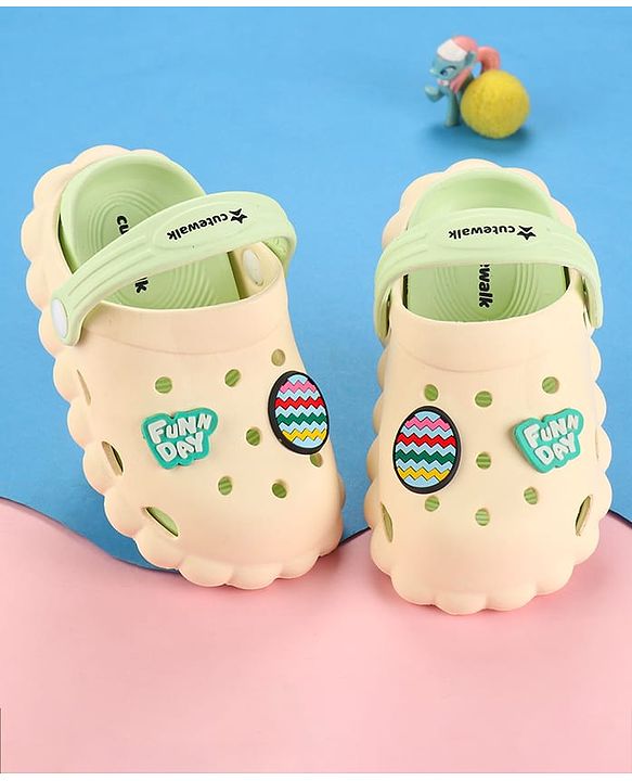Cute Walk by Babyhug Clogs with Back Strap & Text Applique - Off White