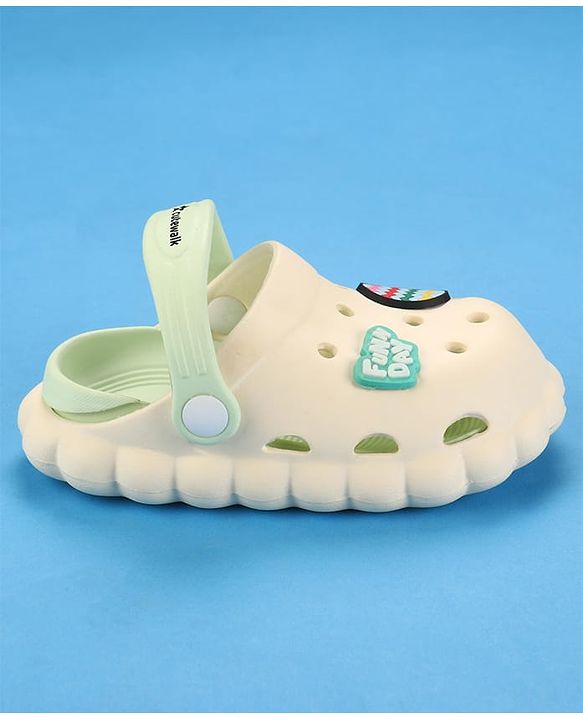 Cute Walk by Babyhug Clogs with Back Strap & Text Applique - Off White