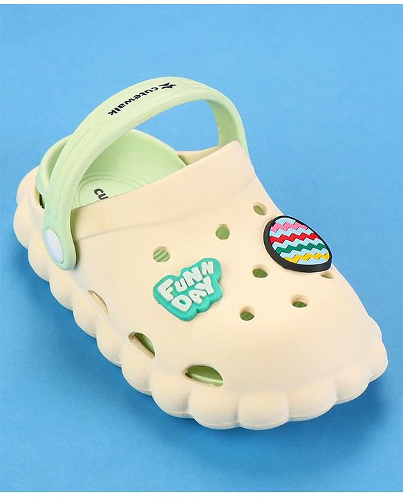 Cute Walk by Babyhug Clogs with Back Strap & Text Applique - Off White