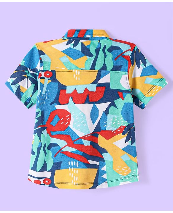 Babyhug Cotton Knit Half Sleeves Shirt with Abstract Print- Yellow & Blue