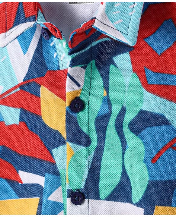 Babyhug Cotton Knit Half Sleeves Shirt with Abstract Print- Yellow & Blue