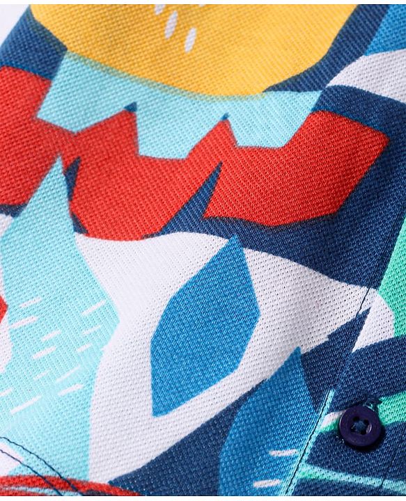 Babyhug Cotton Knit Half Sleeves Shirt with Abstract Print- Yellow & Blue