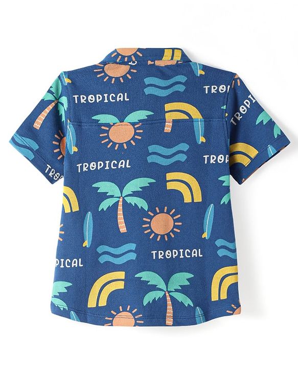Babyhug Cotton Knit Half Sleeves  Shirt with Tropical Theme Print - Navy Blue