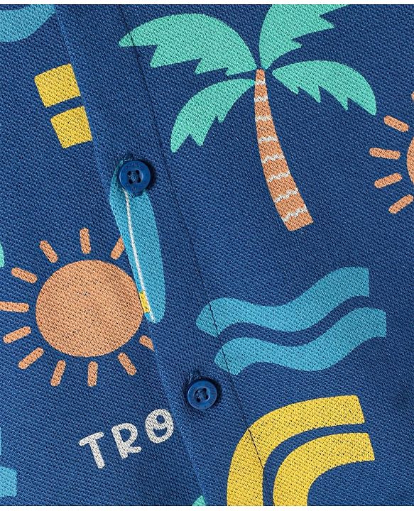 Babyhug Cotton Knit Half Sleeves  Shirt with Tropical Theme Print - Navy Blue