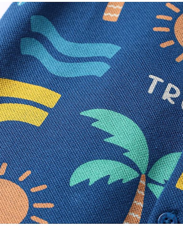 Babyhug Cotton Knit Half Sleeves  Shirt with Tropical Theme Print - Navy Blue