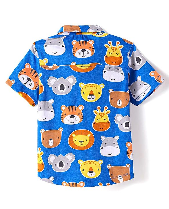 Babyhug Cotton Knit Half Sleeves Shirt with Animals Print- Blue