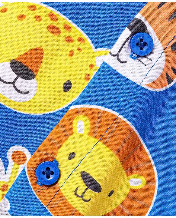 Babyhug Cotton Knit Half Sleeves Shirt with Animals Print- Blue